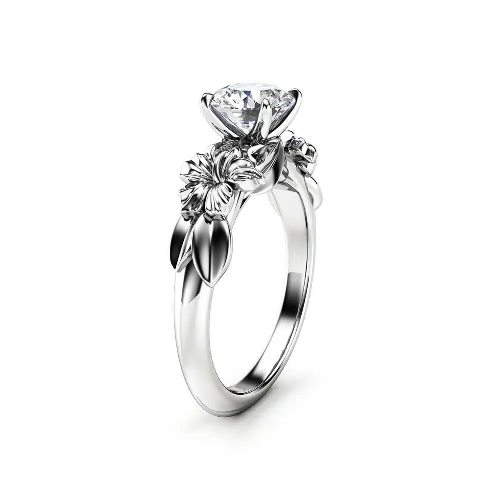 Floral 14K White Gold Moissanite Engagement Ring for Women / Unique Engagement Ring / Flower Ring / Gold Moissanite Floral Engagement Ring 1 Floral 14K White Gold Moissanite Engagement Ring for Women / Unique Engagement Ring / Flower Ring / Gold Moissanite Floral Engagement Ring