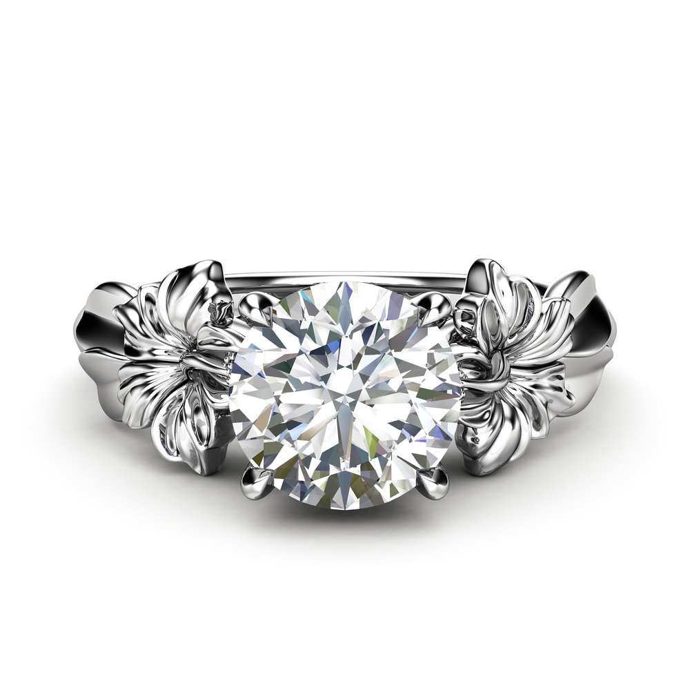 Floral 14K White Gold Moissanite Engagement Ring for Women / Unique Engagement Ring / Flower Ring / Gold Moissanite Floral Engagement Ring 2 Floral 14K White Gold Moissanite Engagement Ring for Women / Unique Engagement Ring / Flower Ring / Gold Moissanite Floral Engagement Ring