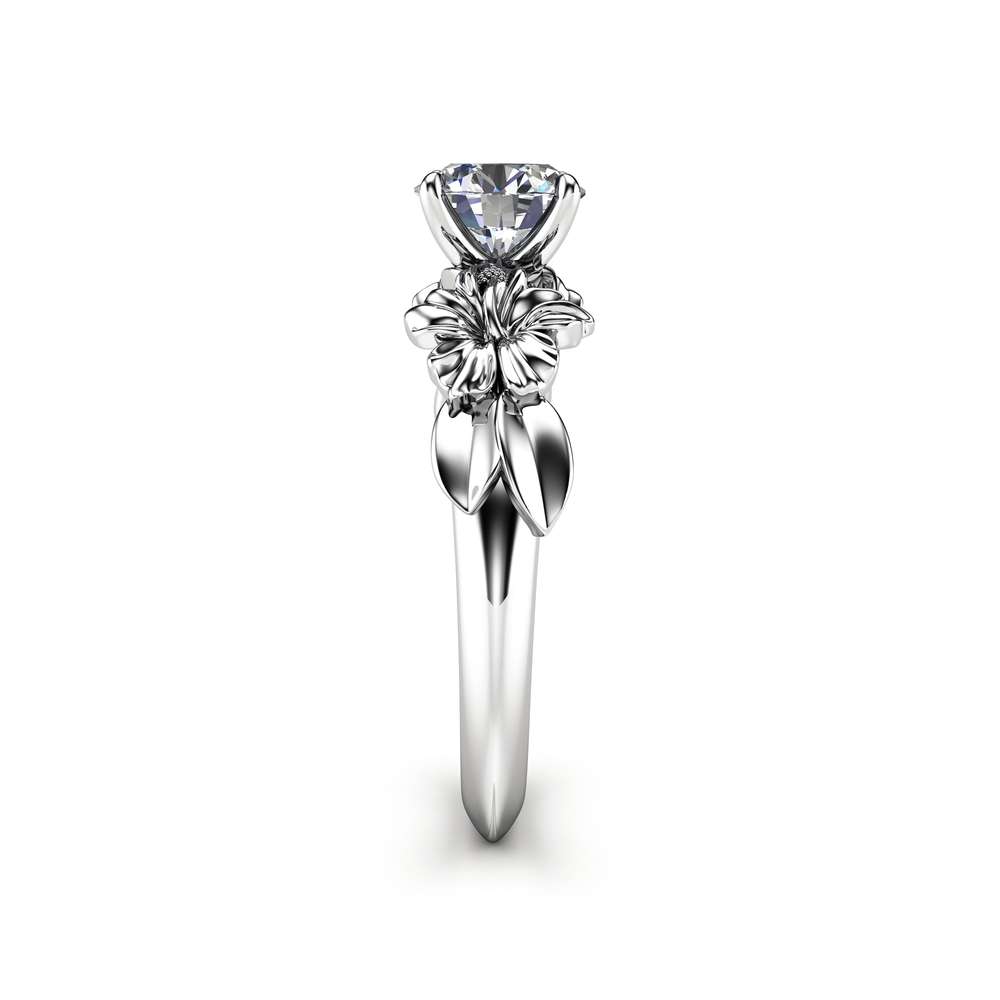 Floral 14K White Gold Moissanite Engagement Ring for Women / Unique Engagement Ring / Flower Ring / Gold Moissanite Floral Engagement Ring