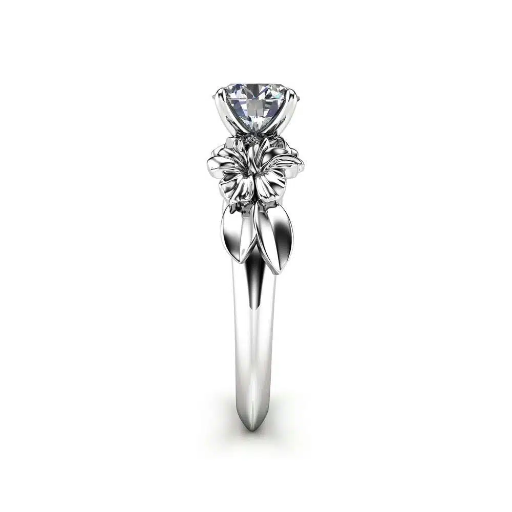 Floral 14K White Gold Moissanite Engagement Ring for Women / Unique Engagement Ring / Flower Ring / Gold Moissanite Floral Engagement Ring 3 Floral 14K White Gold Moissanite Engagement Ring for Women / Unique Engagement Ring / Flower Ring / Gold Moissanite Floral Engagement Ring