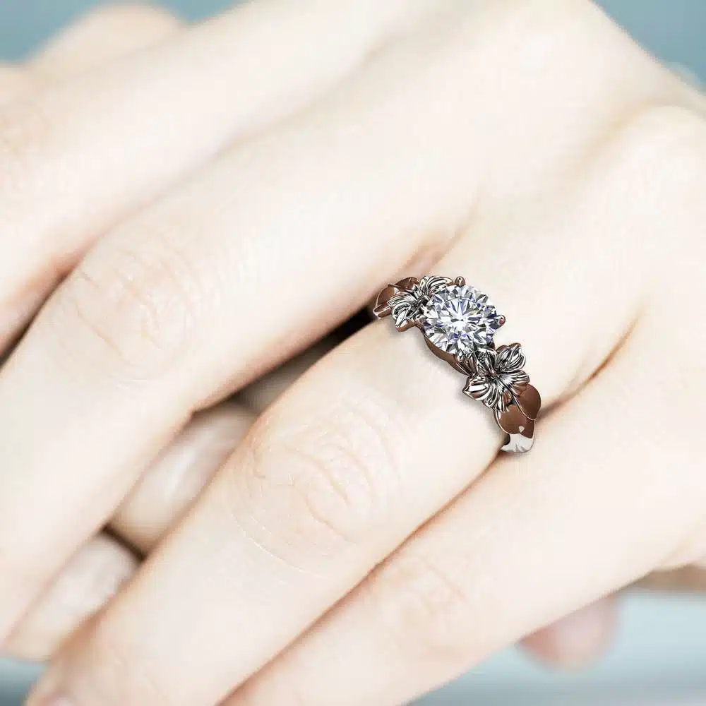 Floral 14K White Gold Moissanite Engagement Ring for Women / Unique Engagement Ring / Flower Ring / Gold Moissanite Floral Engagement Ring 5 Floral 14K White Gold Moissanite Engagement Ring for Women / Unique Engagement Ring / Flower Ring / Gold Moissanite Floral Engagement Ring