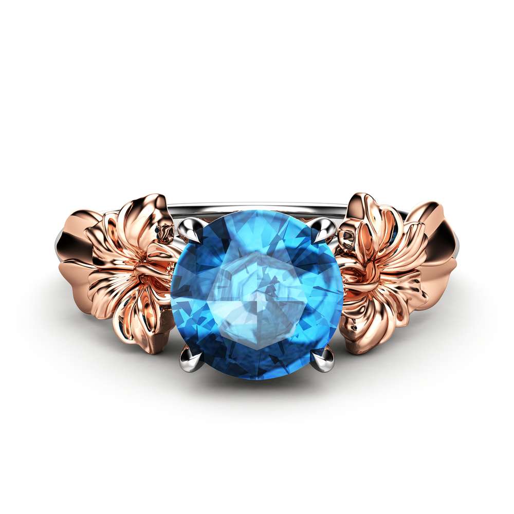 Floral Blue Diamond Engagement Ring for Women in 14k White Gold / Unique Engagement Ring / Gold Flower Engagement Ring / Blue Diamond Ring 4 Floral Blue Diamond Engagement Ring for Women in 14k White Gold / Unique Engagement Ring / Gold Flower Engagement Ring / Blue Diamond Ring