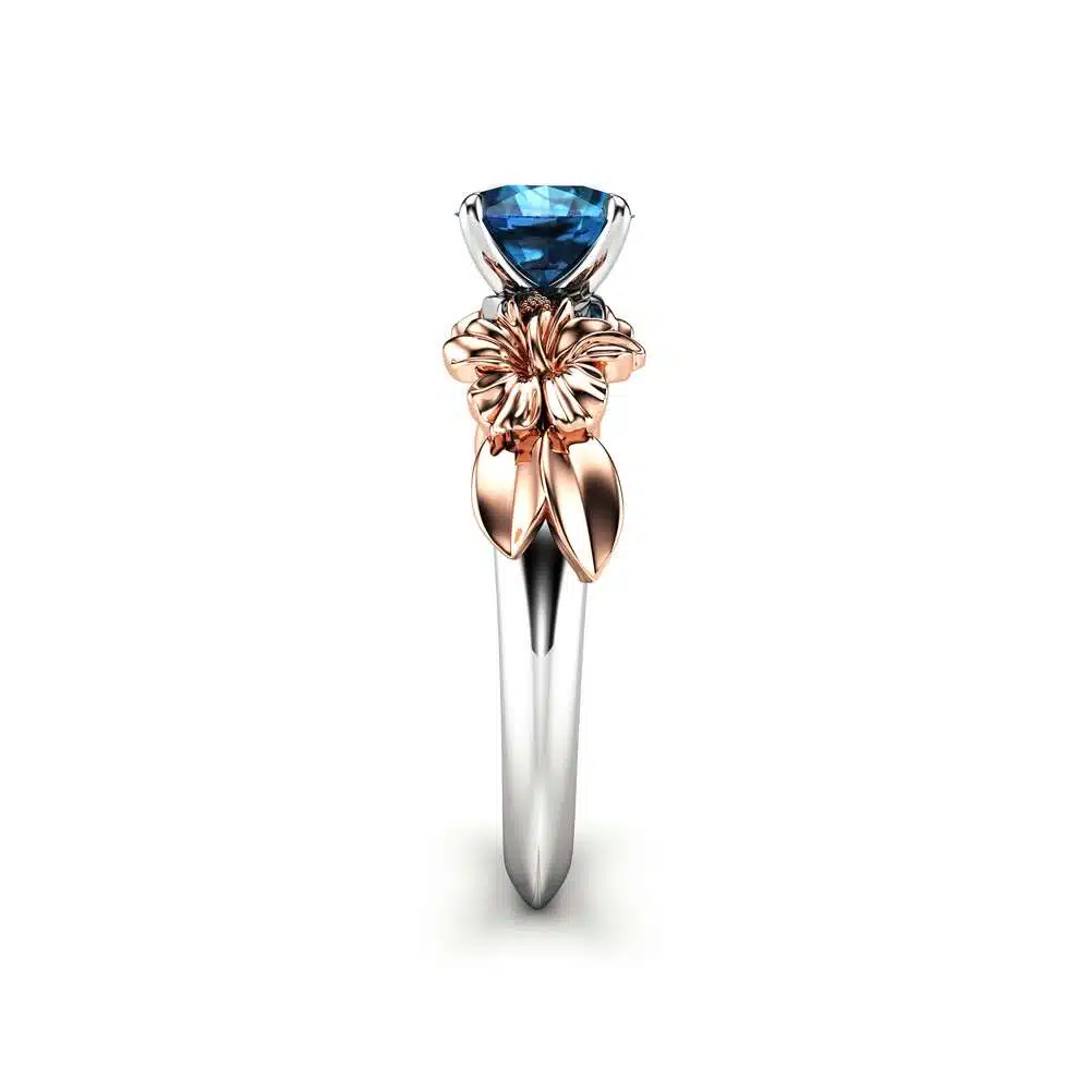 Floral Blue Diamond Engagement Ring for Women in 14k White Gold / Unique Engagement Ring / Gold Flower Engagement Ring / Blue Diamond Ring 2 Floral Blue Diamond Engagement Ring for Women in 14k White Gold / Unique Engagement Ring / Gold Flower Engagement Ring / Blue Diamond Ring