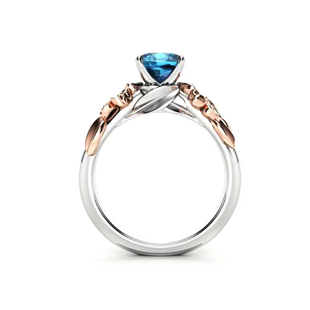 Floral Blue Diamond Engagement Ring for Women in 14k White Gold / Unique Engagement Ring / Gold Flower Engagement Ring / Blue Diamond Ring 3 Floral Blue Diamond Engagement Ring for Women in 14k White Gold / Unique Engagement Ring / Gold Flower Engagement Ring / Blue Diamond Ring