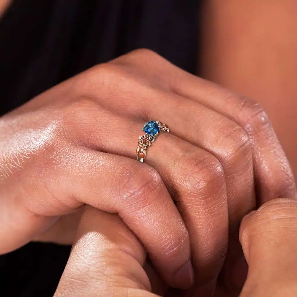Floral Blue Diamond Engagement Ring for Women in 14k White Gold / Unique Engagement Ring / Gold Flower Engagement Ring / Blue Diamond Ring 6 Floral Blue Diamond Engagement Ring for Women in 14k White Gold / Unique Engagement Ring / Gold Flower Engagement Ring / Blue Diamond Ring