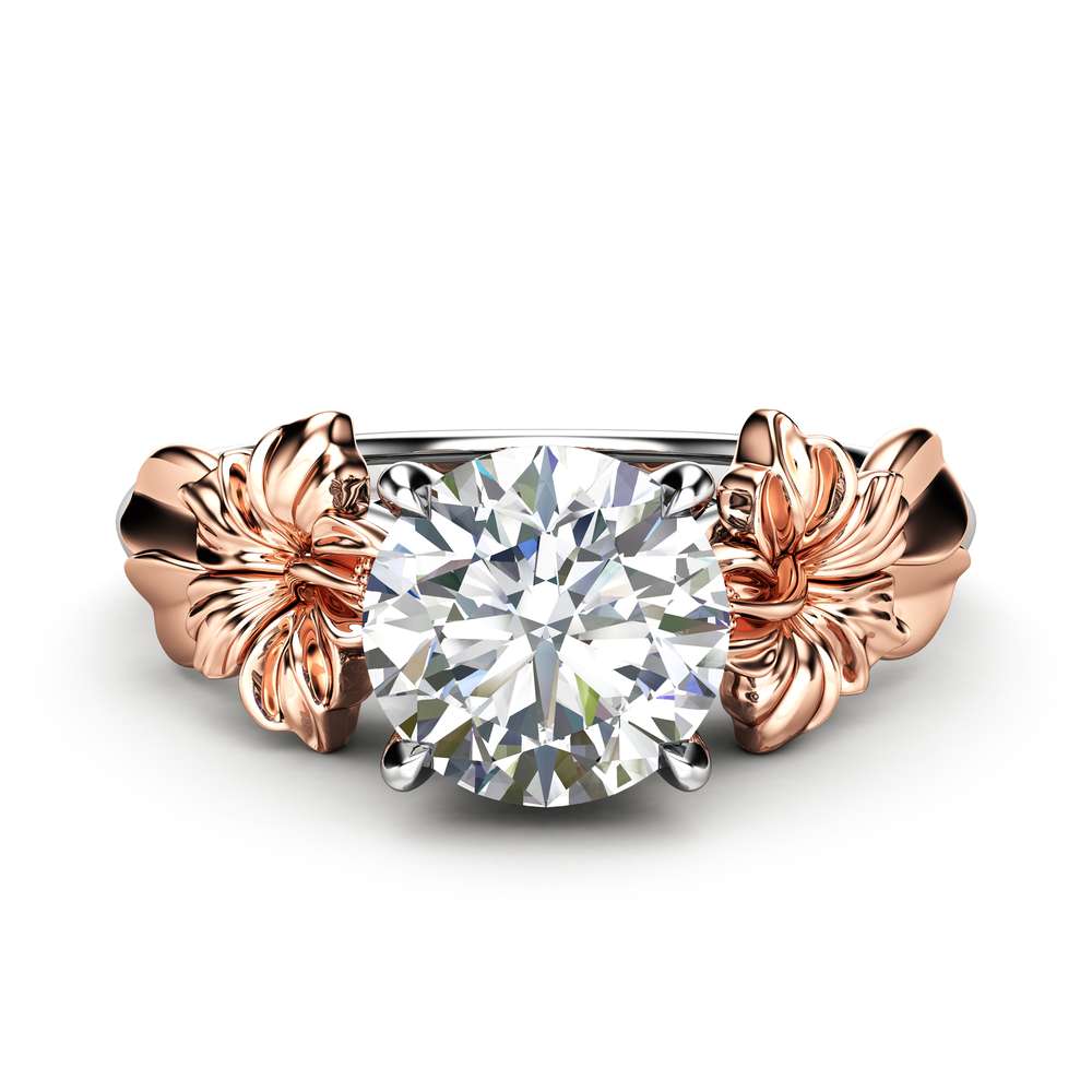 Unique Floral Moissanite Engagement Ring for Women / Flower Ring / White Gold Moissanite Ring / Solitaire Unique Engagement Ring