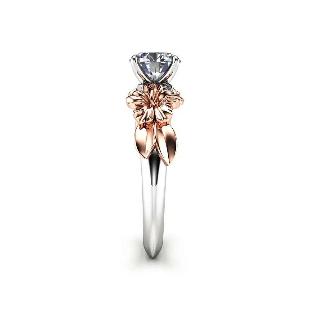 Unique Floral Moissanite Engagement Ring for Women / Flower Ring / White Gold Moissanite Ring / Solitaire Unique Engagement Ring