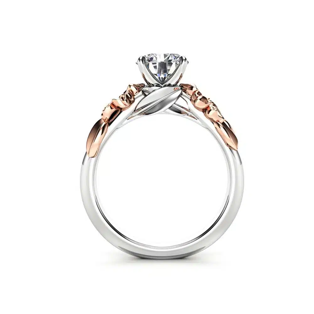 Unique Floral Moissanite Engagement Ring for Women / Flower Ring / White Gold Moissanite Ring / Solitaire Unique Engagement Ring