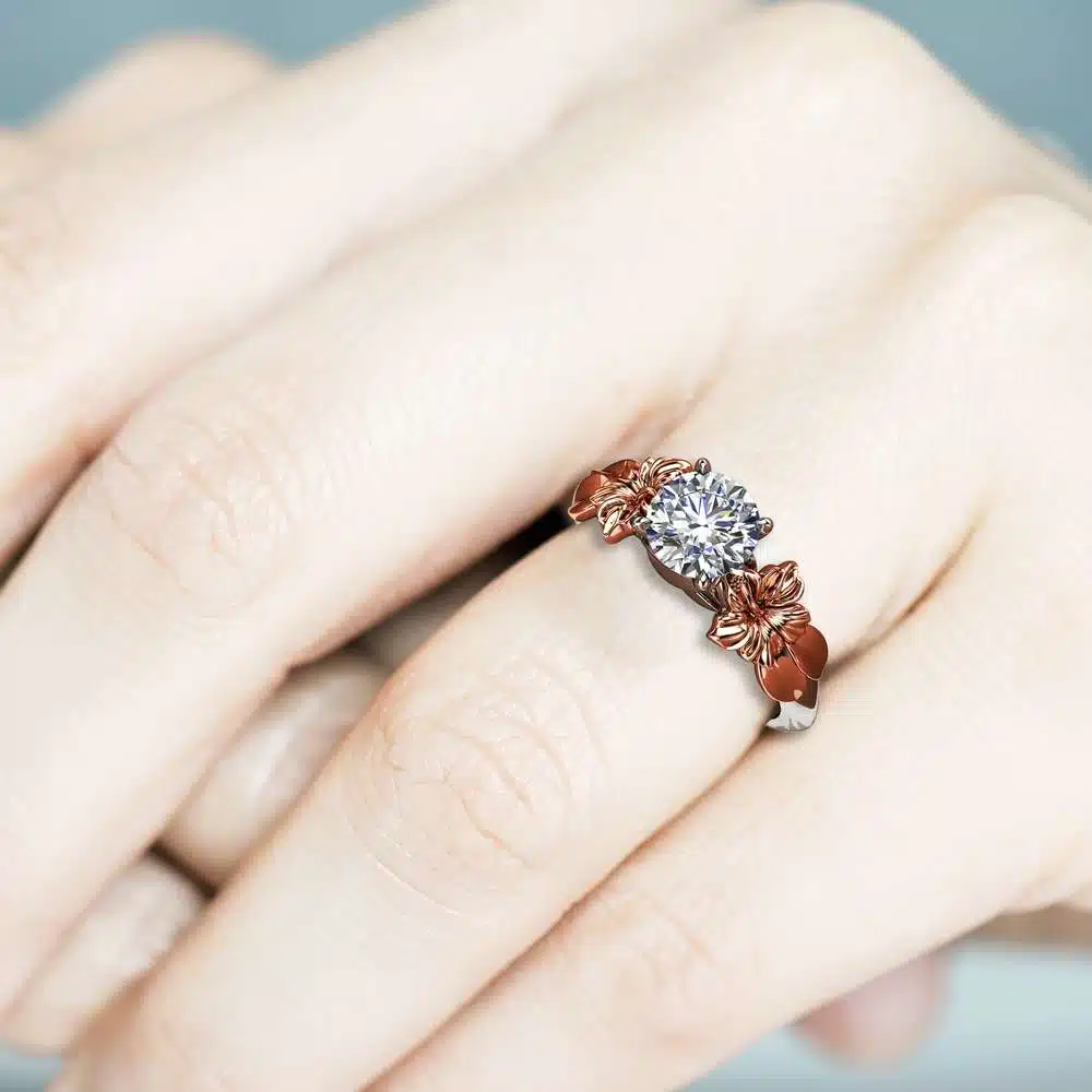 Unique Floral Moissanite Engagement Ring for Women / Flower Ring / White Gold Moissanite Ring / Solitaire Unique Engagement Ring