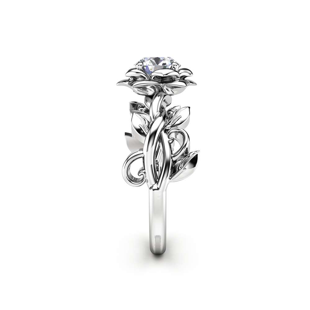 Diamond Engagement Ring White Gold Ring Solitaire Diamond Ring Leaf Engagement Ring 2 Diamond Engagement Ring White Gold Ring Solitaire Diamond Ring Leaf Engagement Ring