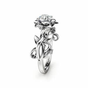 Diamond Engagement Ring White Gold Ring Solitaire Diamond Ring Leaf Engagement Ring