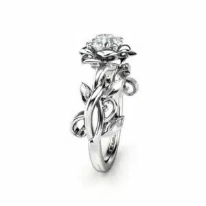 Diamond Engagement Ring White Gold Ring Solitaire Diamond Ring Leaf Engagement Ring