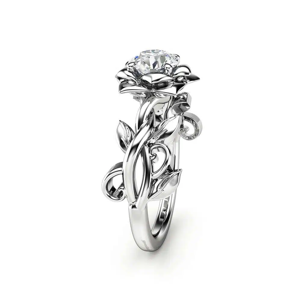 Diamond Engagement Ring White Gold Ring Solitaire Diamond Ring Leaf Engagement Ring 1 Diamond Engagement Ring White Gold Ring Solitaire Diamond Ring Leaf Engagement Ring
