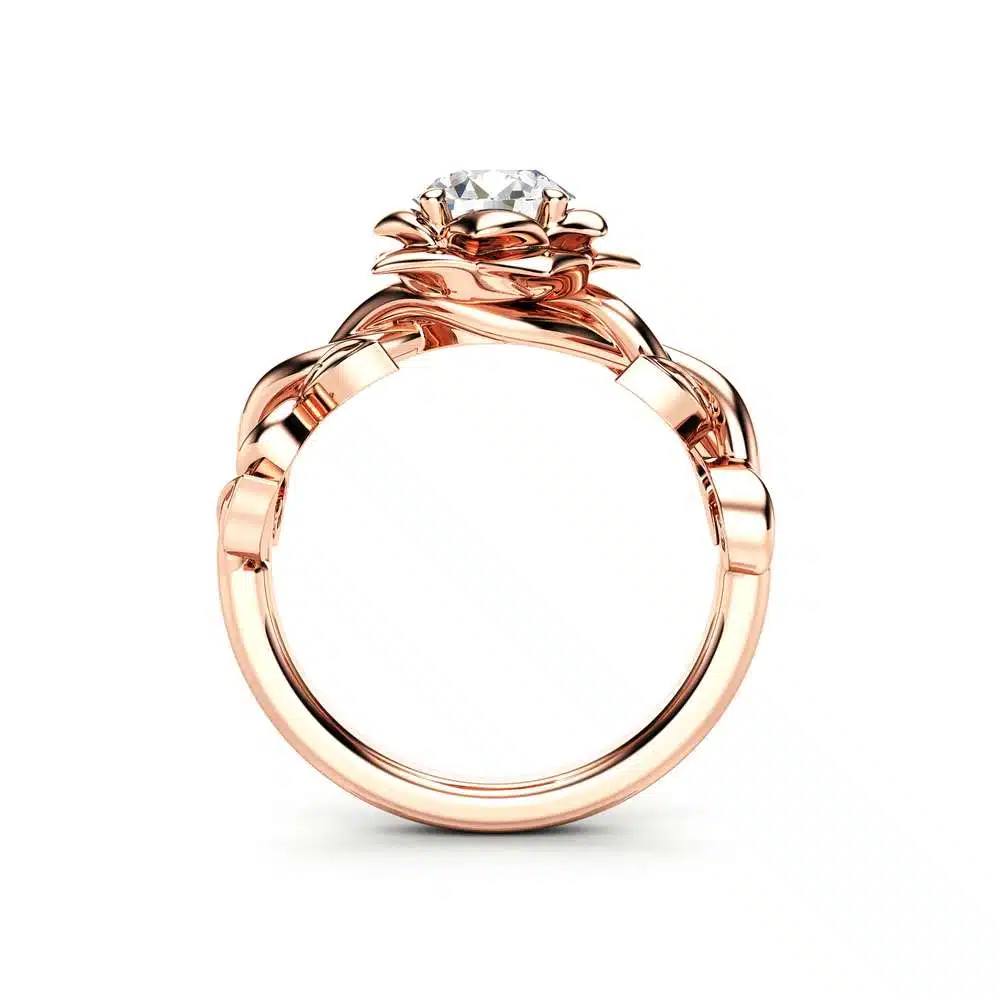 Moissanite Engagement Ring Rose Gold Ring Leaf Engagement Ring  Moissanite Ring