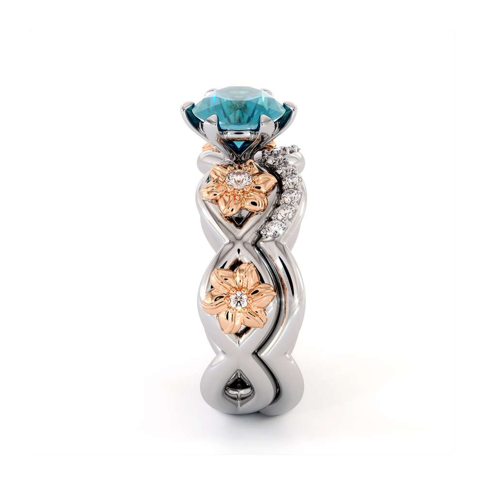 Blue Diamond Engagement Ring Set 14K White & Rose Gold Ring Flower Engagement Ring 6 Blue Diamond Engagement Ring Set 14K White & Rose Gold Ring Flower Engagement Ring