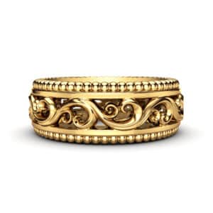 Art Nouveau Inspired Mens Wedding Band 14K Gold