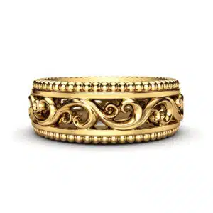 Art Nouveau Inspired Mens Wedding Band 14K Gold