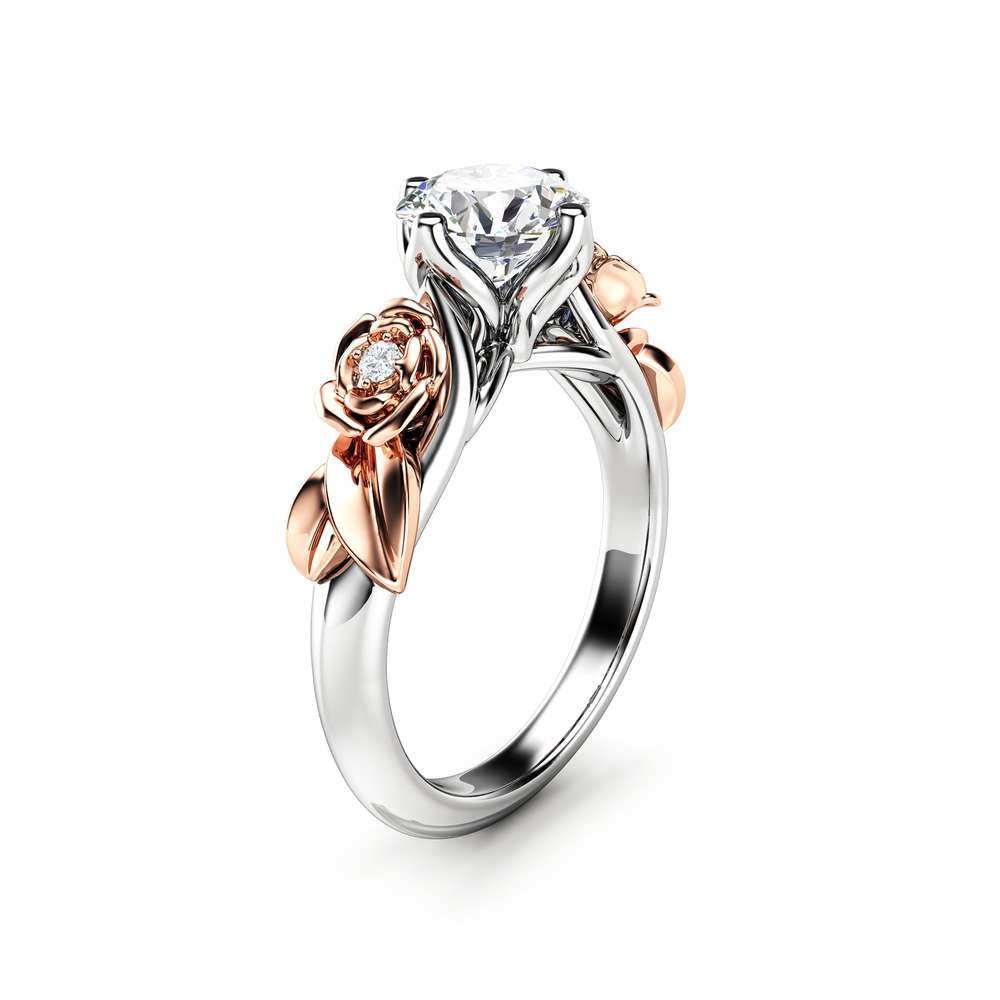 Moissanite Engagement Ring White Gold Ring Rose Engagement Ring Moissanite Gold Ring 1 Moissanite Engagement Ring White Gold Ring Rose Engagement Ring Moissanite Gold Ring
