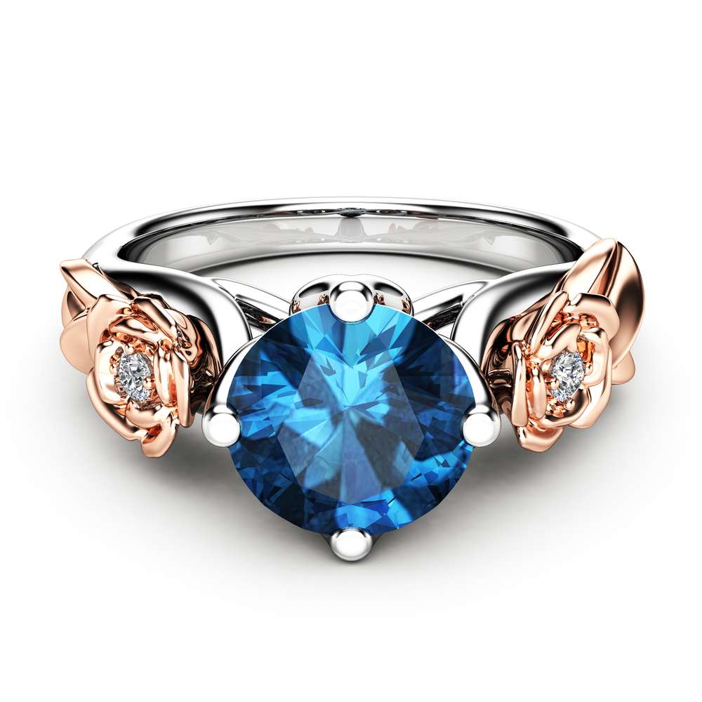 Blue Diamond Engagement Ring White Gold Ring Rose Engagement Ring Diamond Gold Ring