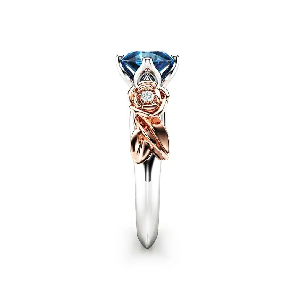 Blue Diamond Engagement Ring White Gold Ring Rose Engagement Ring Diamond Gold Ring