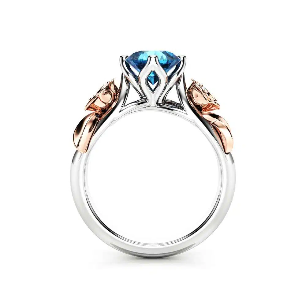 Blue Diamond Engagement Ring White Gold Ring Rose Engagement Ring Diamond Gold Ring