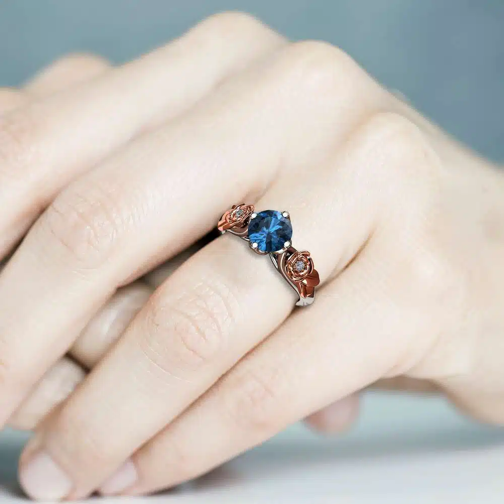 Blue Diamond Engagement Ring White Gold Ring Rose Engagement Ring Diamond Gold Ring