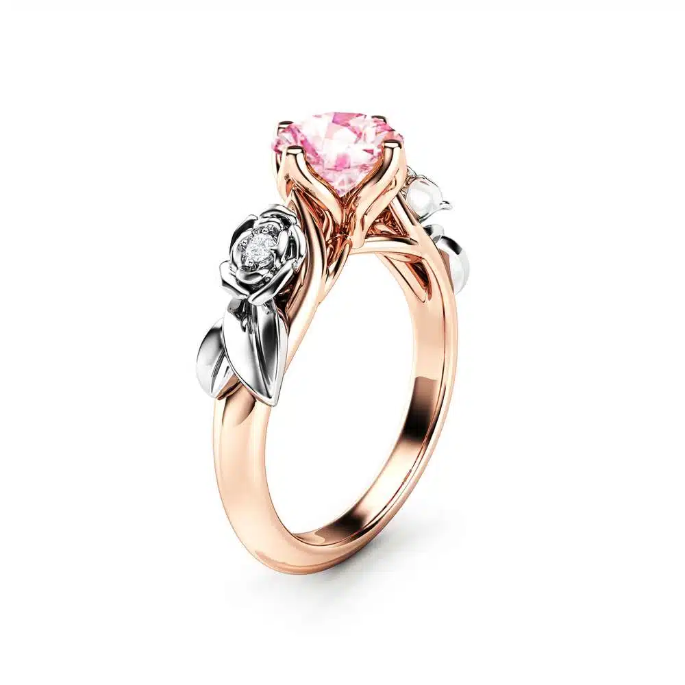 Pink Moissanite Engagement Ring Unique Rose Gold Engagement Ring 1 Pink Moissanite Engagement Ring Unique Rose Gold Engagement Ring