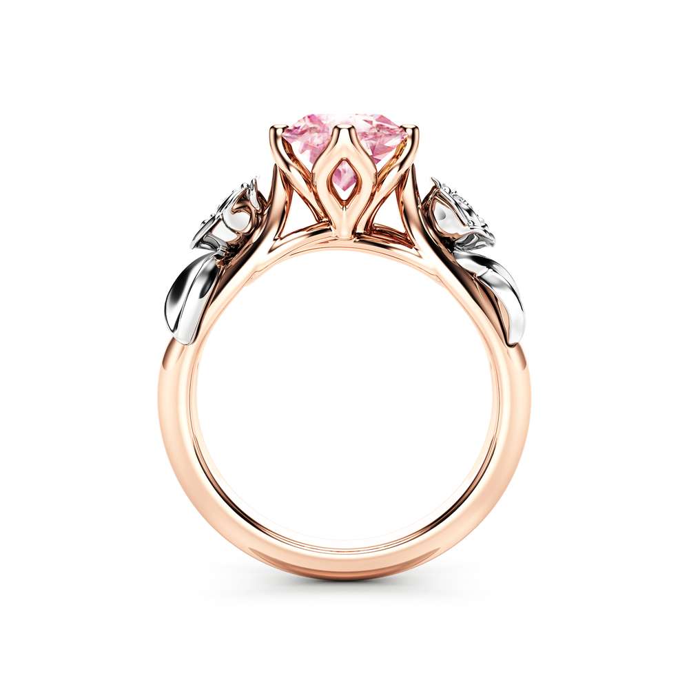 Pink Moissanite Engagement Ring Unique Rose Gold Engagement Ring