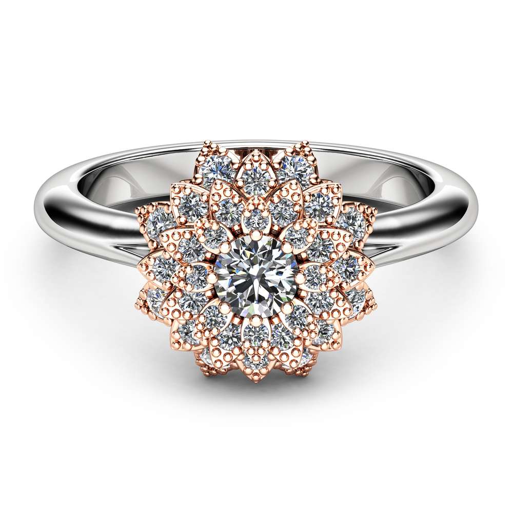 Diamond Flower Engagement Ring 14K Two Tone Gold Flower Ring Unique Diamond Engagement Ring
