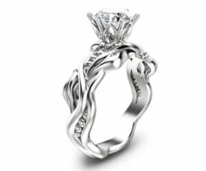 Moissanite Leaves Engagement Ring 14K White Gold Engagement Ring Solitaire Moissanite Ring