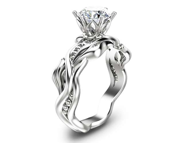 Moissanite Leaves Engagement Ring 14K White Gold Engagement Ring Solitaire Moissanite Ring 1 Moissanite Leaves Engagement Ring 14K White Gold Engagement Ring Solitaire Moissanite Ring
