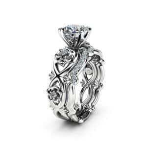 Flower Moissanite Promise Rings Princess Cut Bridal Ring Set Charles and Colvard Wedding Bands Camellia Jewelry
