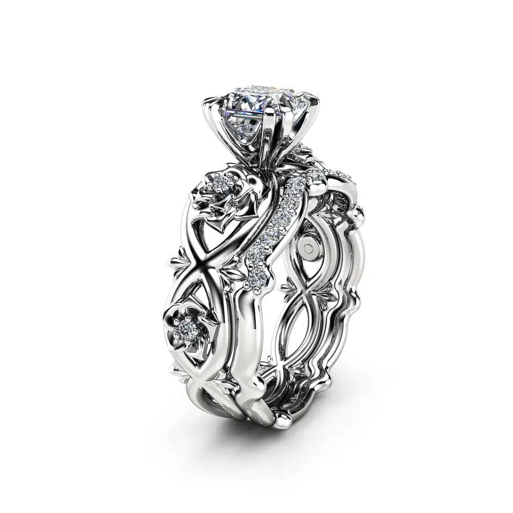 Flower Moissanite Promise Rings Princess Cut Bridal Ring Set Charles and Colvard Wedding Bands Camellia Jewelry 1 Flower Moissanite Promise Rings Princess Cut Bridal Ring Set Charles and Colvard Wedding Bands Camellia Jewelry