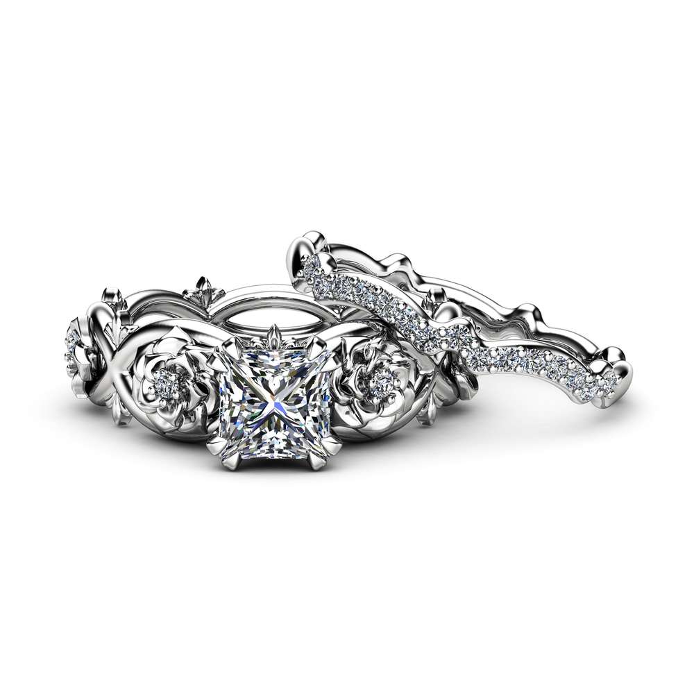 Flower Moissanite Promise Rings Princess Cut Bridal Ring Set Charles and Colvard Wedding Bands Camellia Jewelry 2 Flower Moissanite Promise Rings Princess Cut Bridal Ring Set Charles and Colvard Wedding Bands Camellia Jewelry