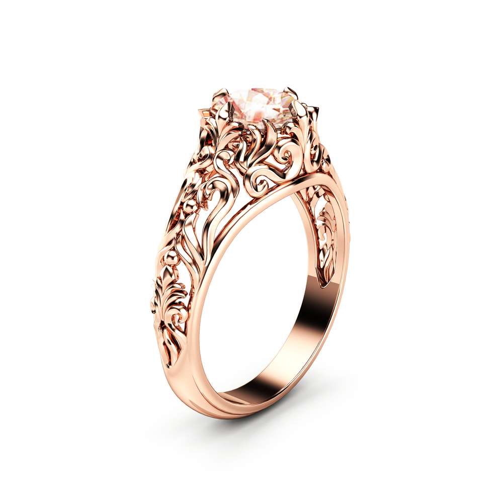 Peach Pink Morganite Engagement Ring 14K Rose Gold Ring Unique Filigree Engagement Ring 1 Peach Pink Morganite Engagement Ring 14K Rose Gold Ring Unique Filigree Engagement Ring