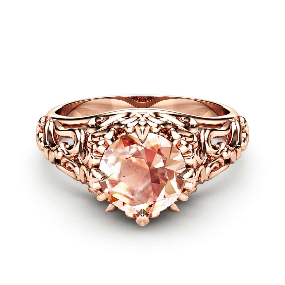 Peach Pink Morganite Engagement Ring 14K Rose Gold Ring Unique Filigree Engagement Ring 2 Peach Pink Morganite Engagement Ring 14K Rose Gold Ring Unique Filigree Engagement Ring