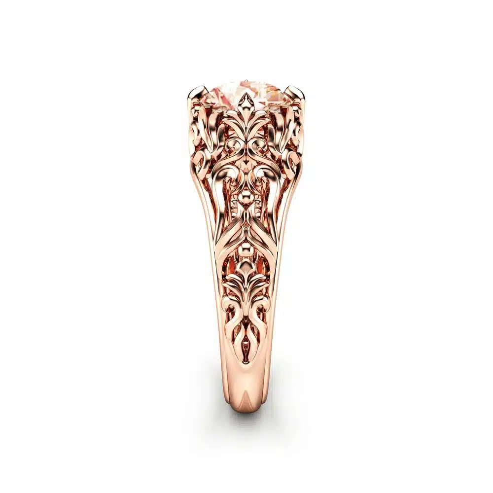 Peach Pink Morganite Engagement Ring 14K Rose Gold Ring Unique Filigree Engagement Ring 3 Peach Pink Morganite Engagement Ring 14K Rose Gold Ring Unique Filigree Engagement Ring