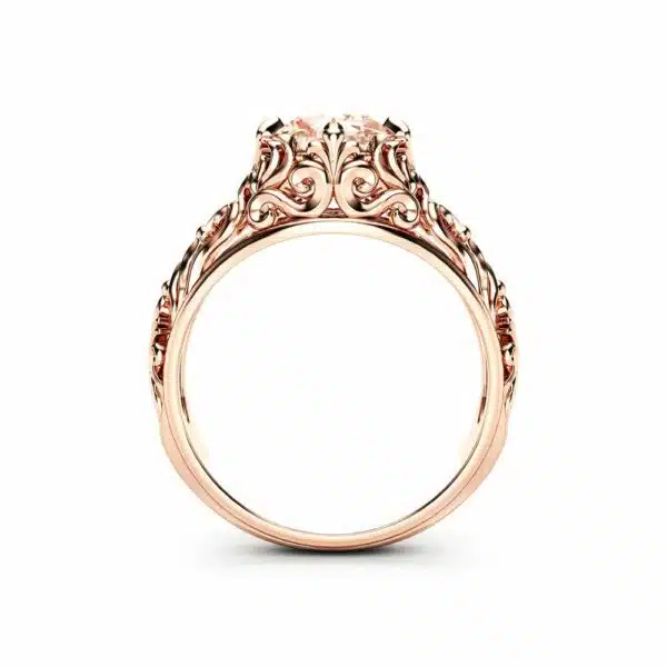 Peach Pink Morganite Engagement Ring 14K Gold Ring Unique Filigree ...
