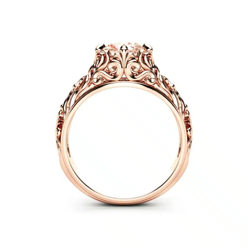Peach Pink Morganite Engagement Ring 14K Rose Gold Ring Unique Filigree Engagement Ring 4 Peach Pink Morganite Engagement Ring 14K Rose Gold Ring Unique Filigree Engagement Ring