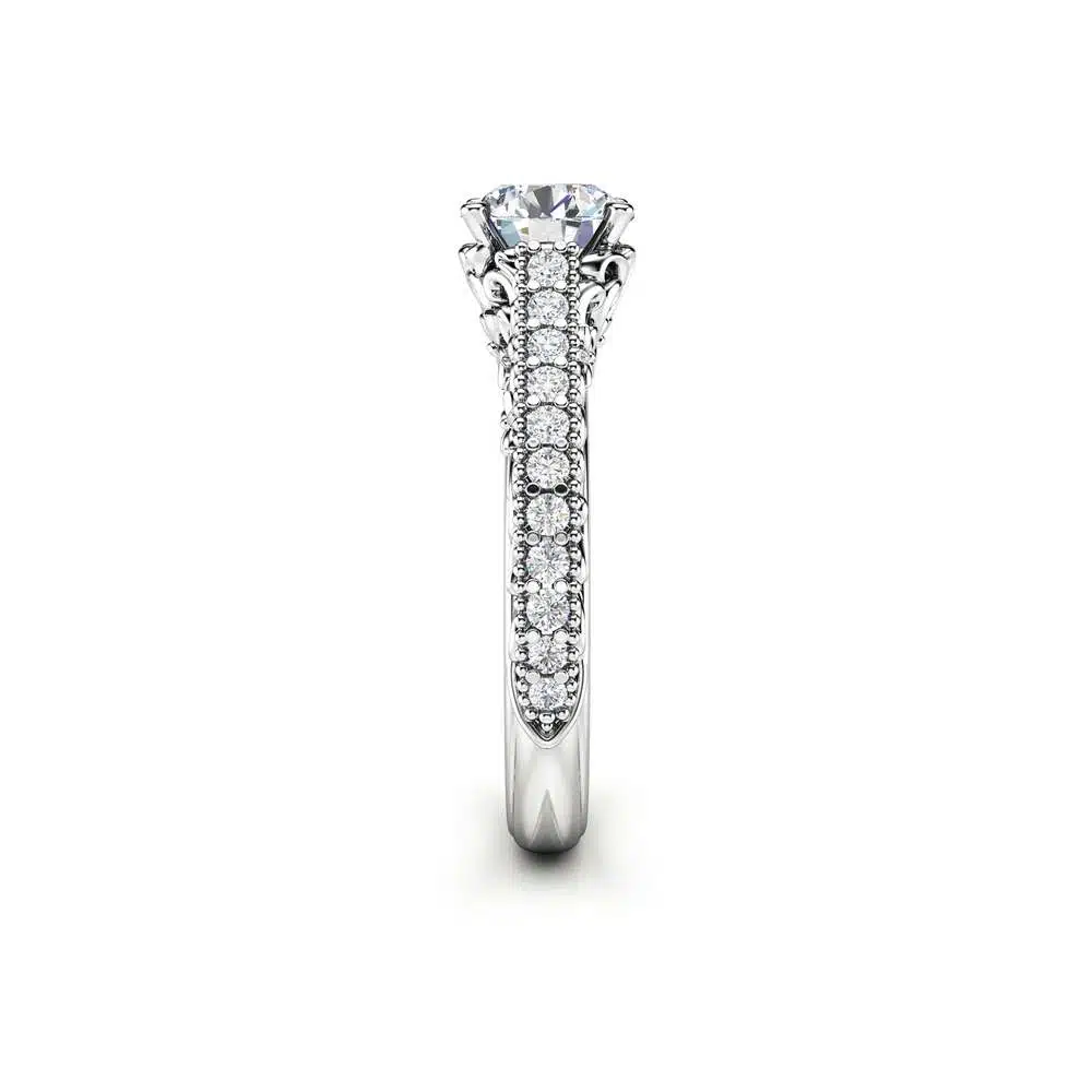 Vintage Engagement Ring Side Diamonds & Moissanite Ring 14k White Gold Vintage Ring