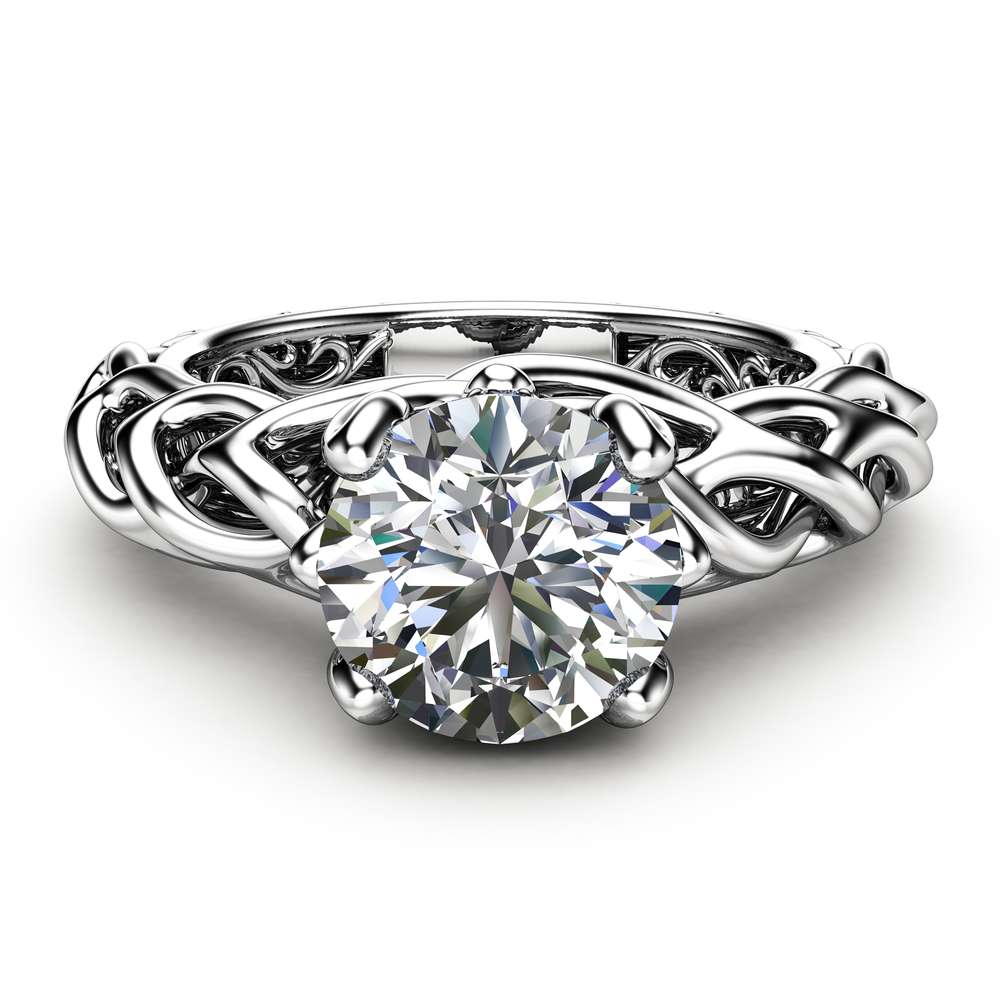 Braided Engagement Ring 18K White Gold Celtic Ring Solitaire Moissanite Engagement Ring Anniversary Gift