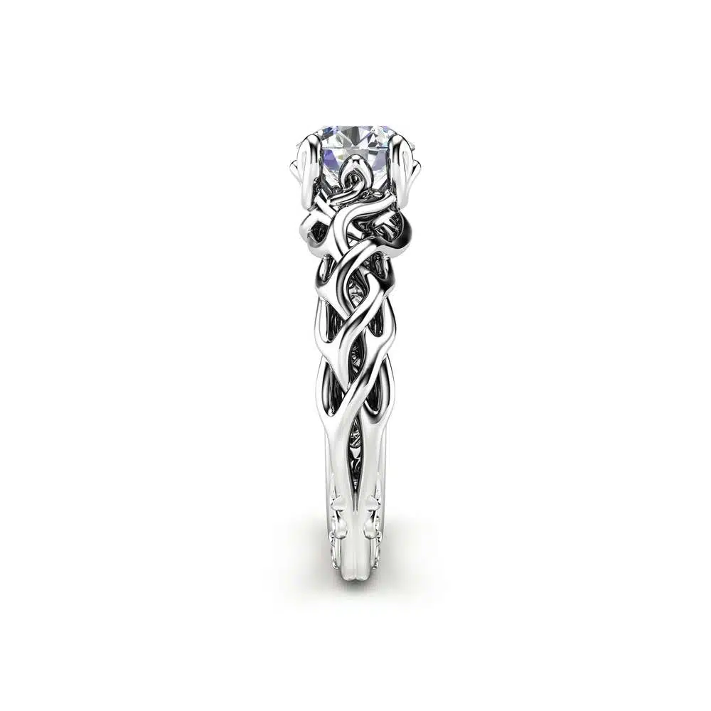 Braided Engagement Ring 18K White Gold Celtic Ring Solitaire Moissanite Engagement Ring Anniversary Gift