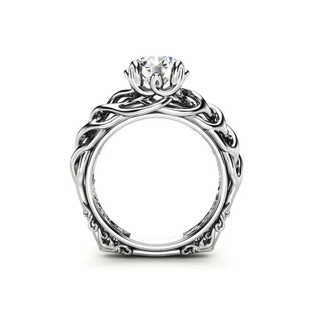 Braided Engagement Ring 18K White Gold Celtic Ring Solitaire Moissanite Engagement Ring Anniversary Gift