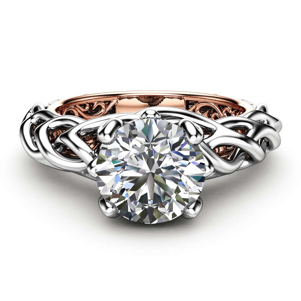 Diamond Braided Engagement Ring 18K Two Tone Gold Celtic Ring Solitaire Diamond Engagement Ring Anniversary Gift
