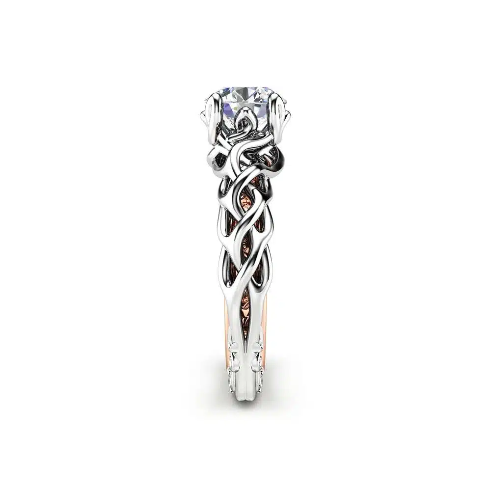 Diamond Braided Engagement Ring 18K Two Tone Gold Celtic Ring Solitaire Diamond Engagement Ring Anniversary Gift