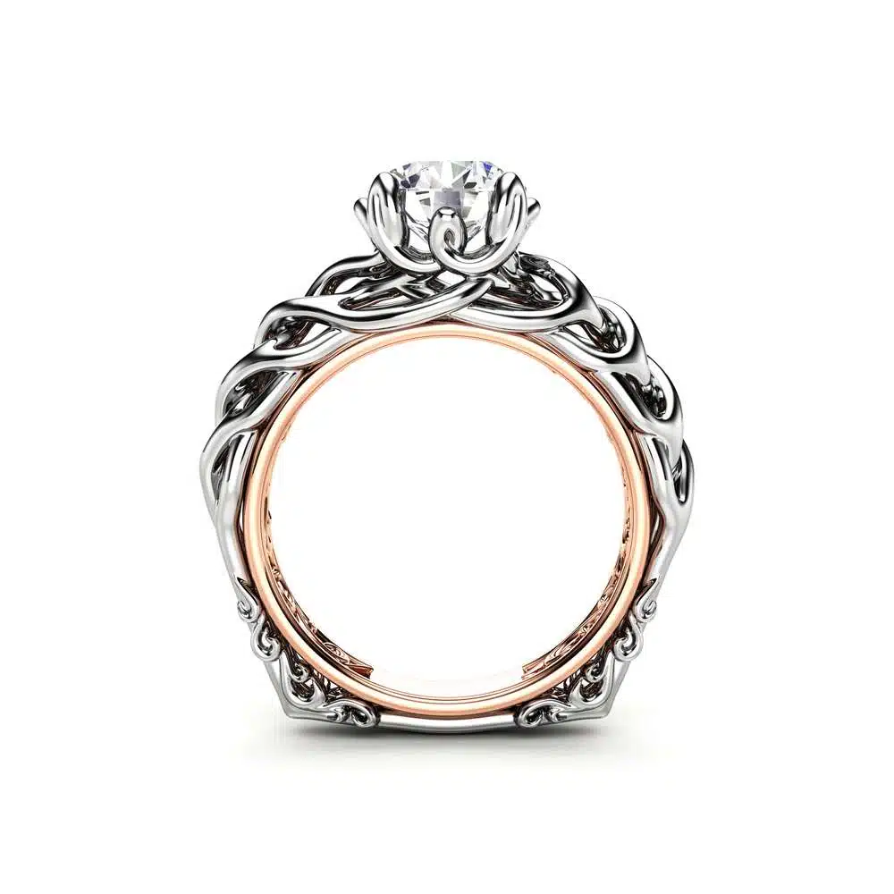 Diamond Braided Engagement Ring 18K Two Tone Gold Celtic Ring Solitaire Diamond Engagement Ring Anniversary Gift