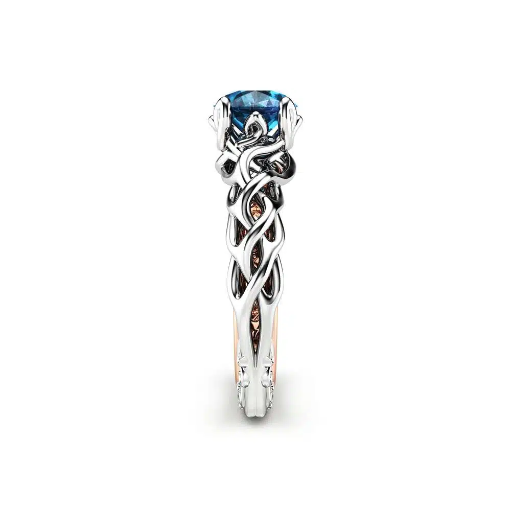 Diamond Braided Engagement Ring 18K Two Tone Gold Celtic Ring Solitaire Blue Diamond Engagement Ring Anniversary Gift