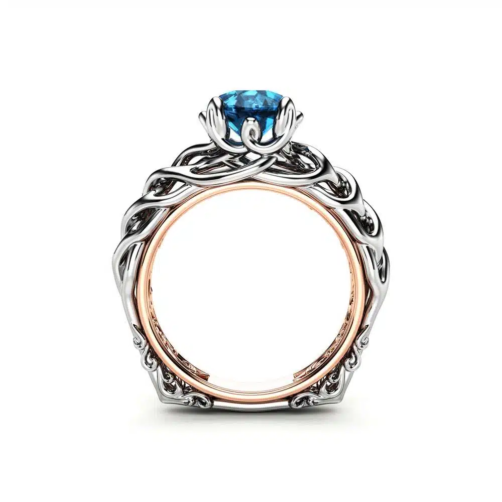 Diamond Braided Engagement Ring 18K Two Tone Gold Celtic Ring Solitaire Blue Diamond Engagement Ring Anniversary Gift