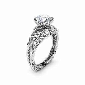 Celtic Engagement Ring 14K White Gold Celtic Ring Unique Moissanite Engagement Ring Anniversary Gift