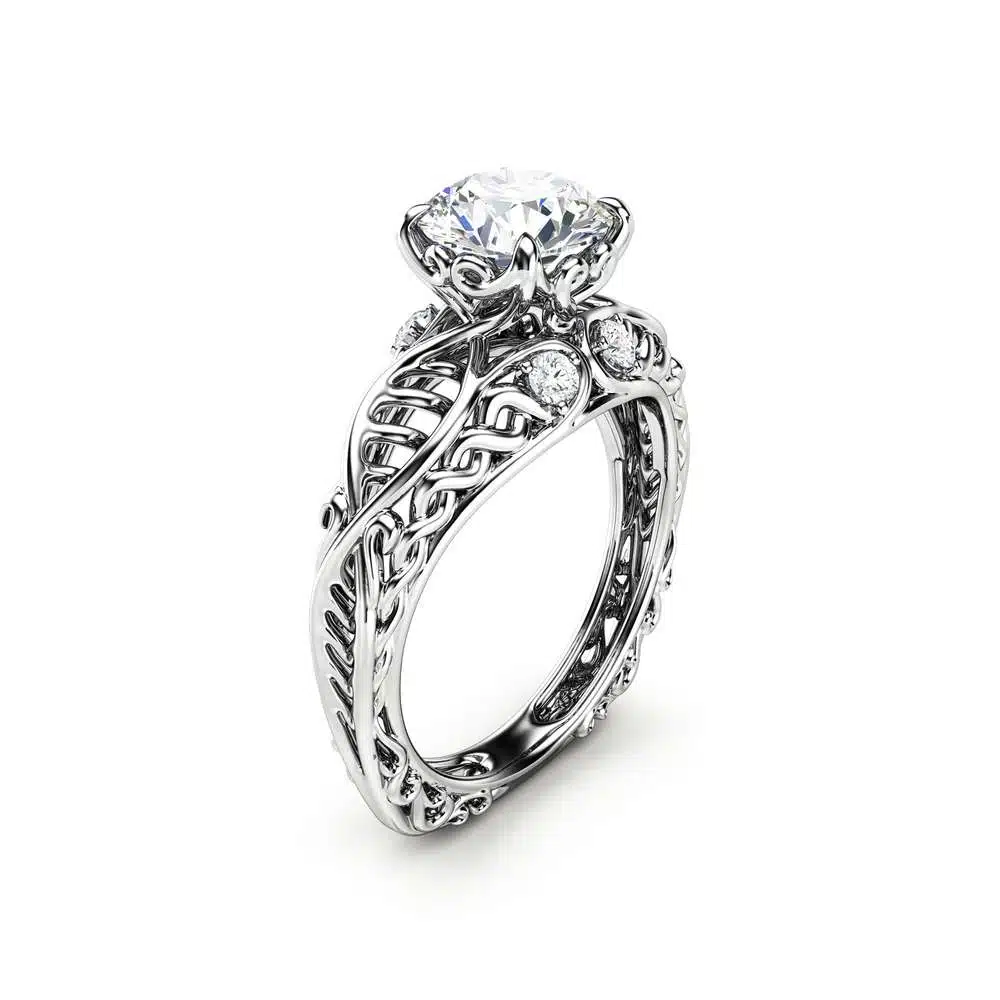 Celtic Engagement Ring 14K White Gold Celtic Ring Unique Moissanite Engagement Ring Anniversary Gift 1 Celtic Engagement Ring 14K White Gold Celtic Ring Unique Moissanite Engagement Ring Anniversary Gift